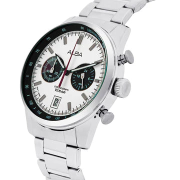 A4B009X1 White + Black Dial Chronograph Watch